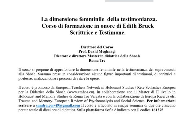 La dimensione femminile della testimonianza – Corso di Formazione – Roma