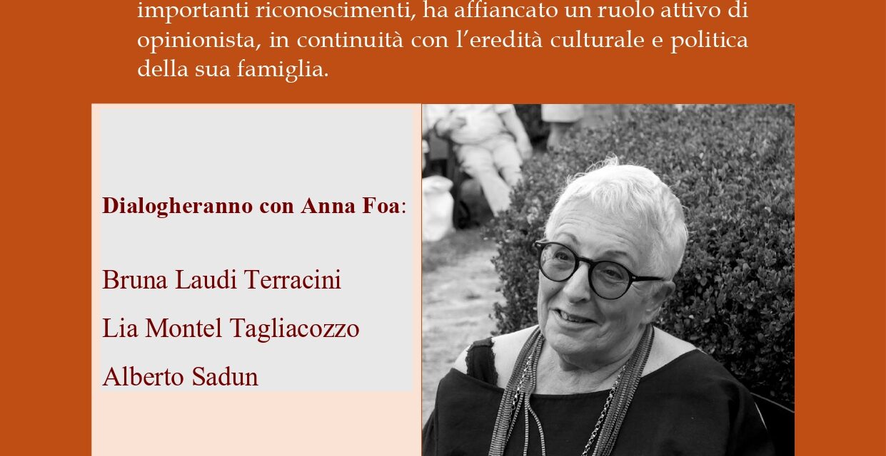 INCONTRO CON ANNA FOA – MERCOLEDI’ 21 OTTOBRE ORE 21