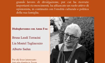 INCONTRO CON ANNA FOA – MERCOLEDI’ 21 OTTOBRE ORE 21