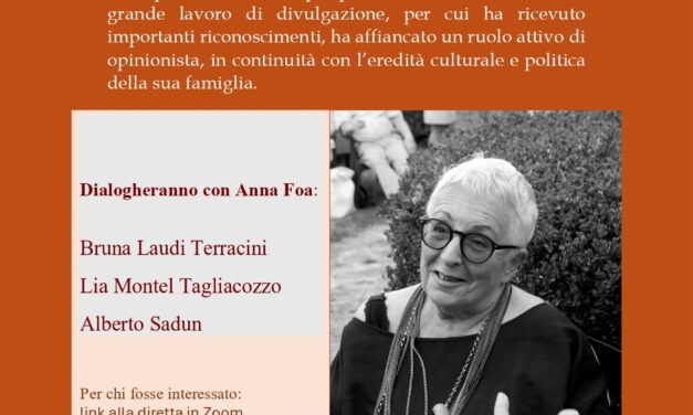 INCONTRO CON ANNA FOA – MERCOLEDI’ 21 OTTOBRE ORE 21