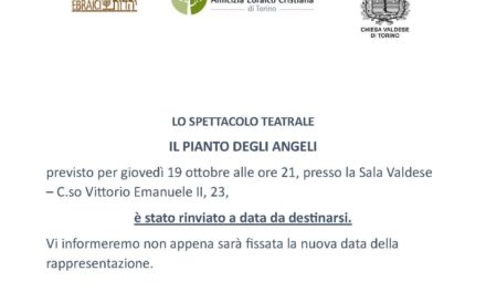 ANNULLAMENTO SPETTACOLO TEATRALE – IL PIANTO DEGLI ANGELI – 18/10/2023